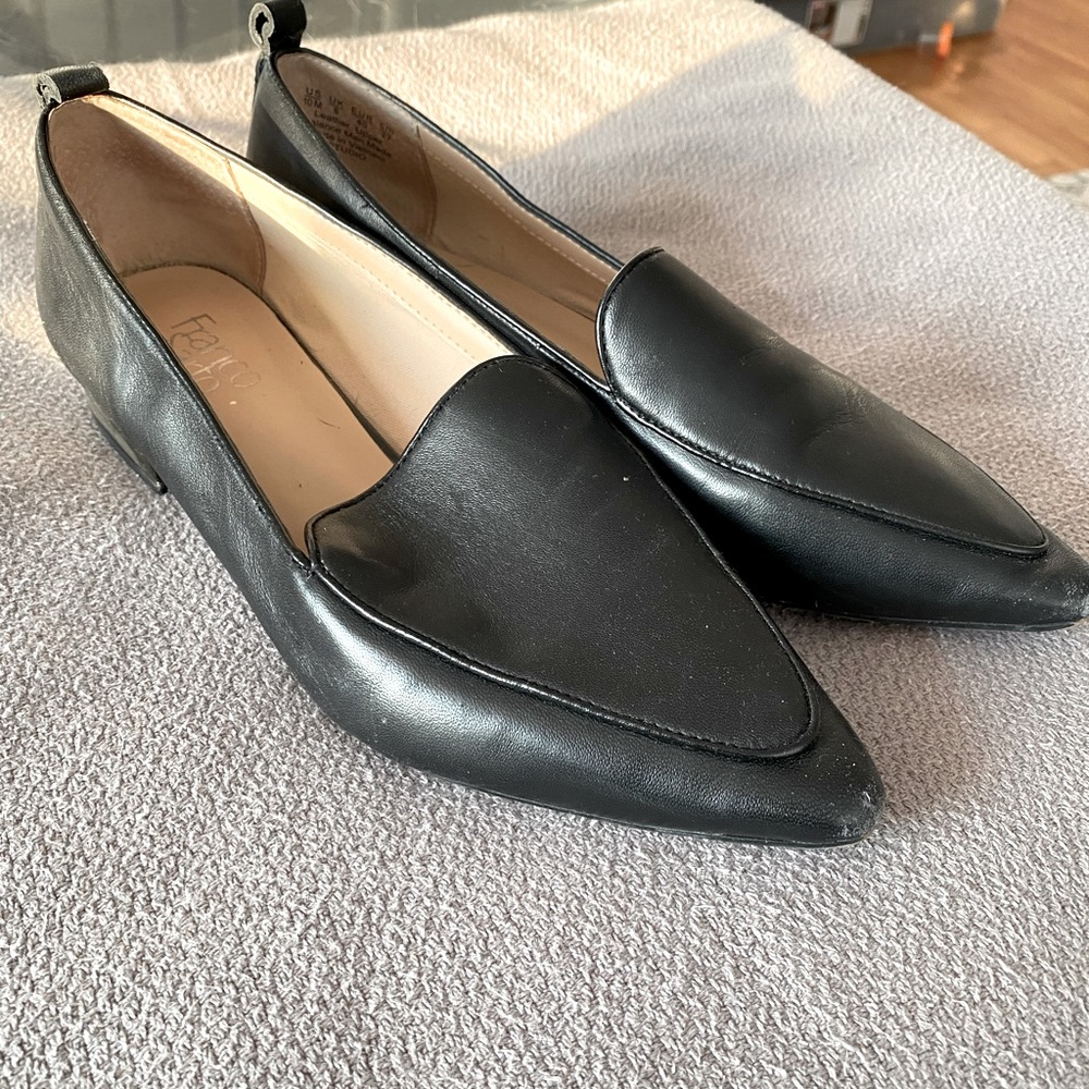 Black Leather Loafers Flats Franco Sarto